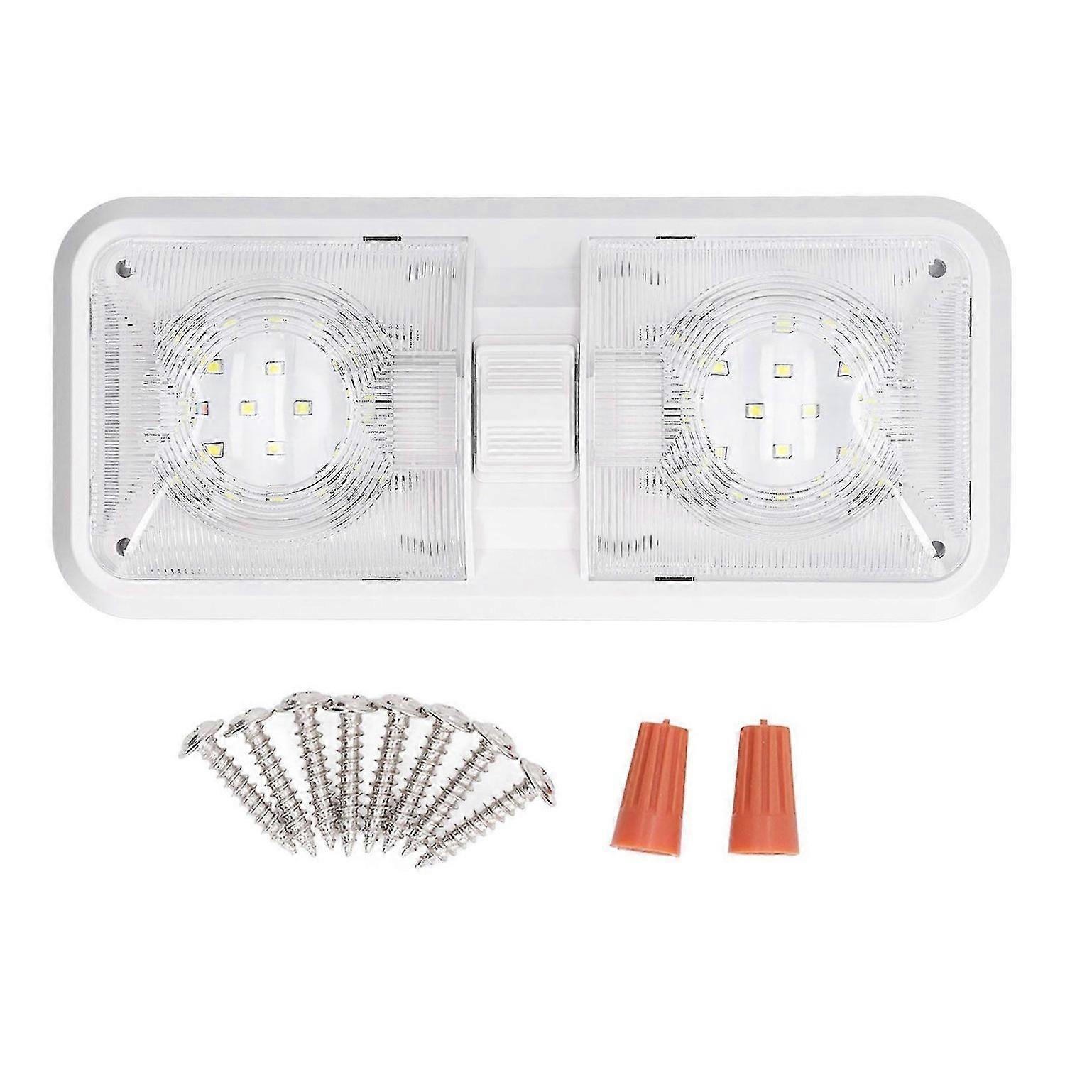 RV Interior Light 2 Dome LED Ceiling Light 600lm with 3 Way Switch DC 12V for Boat Yacht Warm White Light 6500K