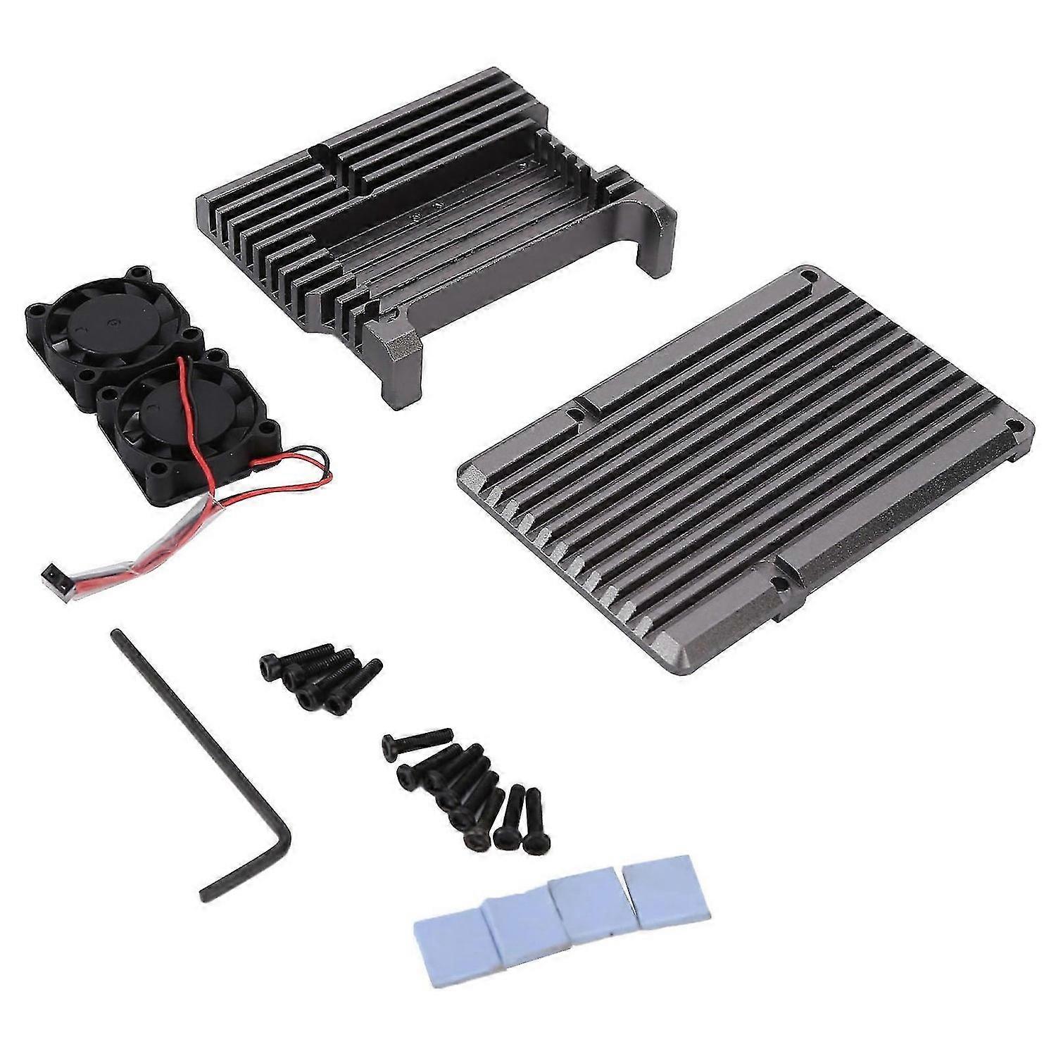 Aluminum Alloy Cooling Case Heat Dissipation Enclosure with Fan for Raspberry Pi 4 B ModelGrey