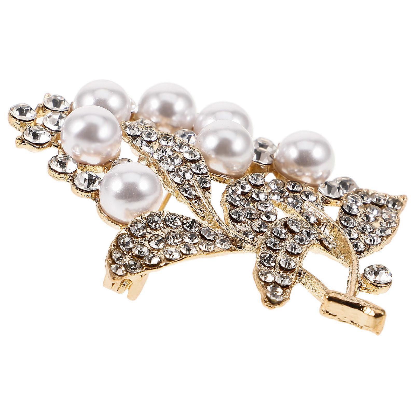 Here's an elegant and refined product description for your **Alloy Rhinestone Leaf Brooch with Imitation Pearl Inlay**:
 
**Elegant Alloy
