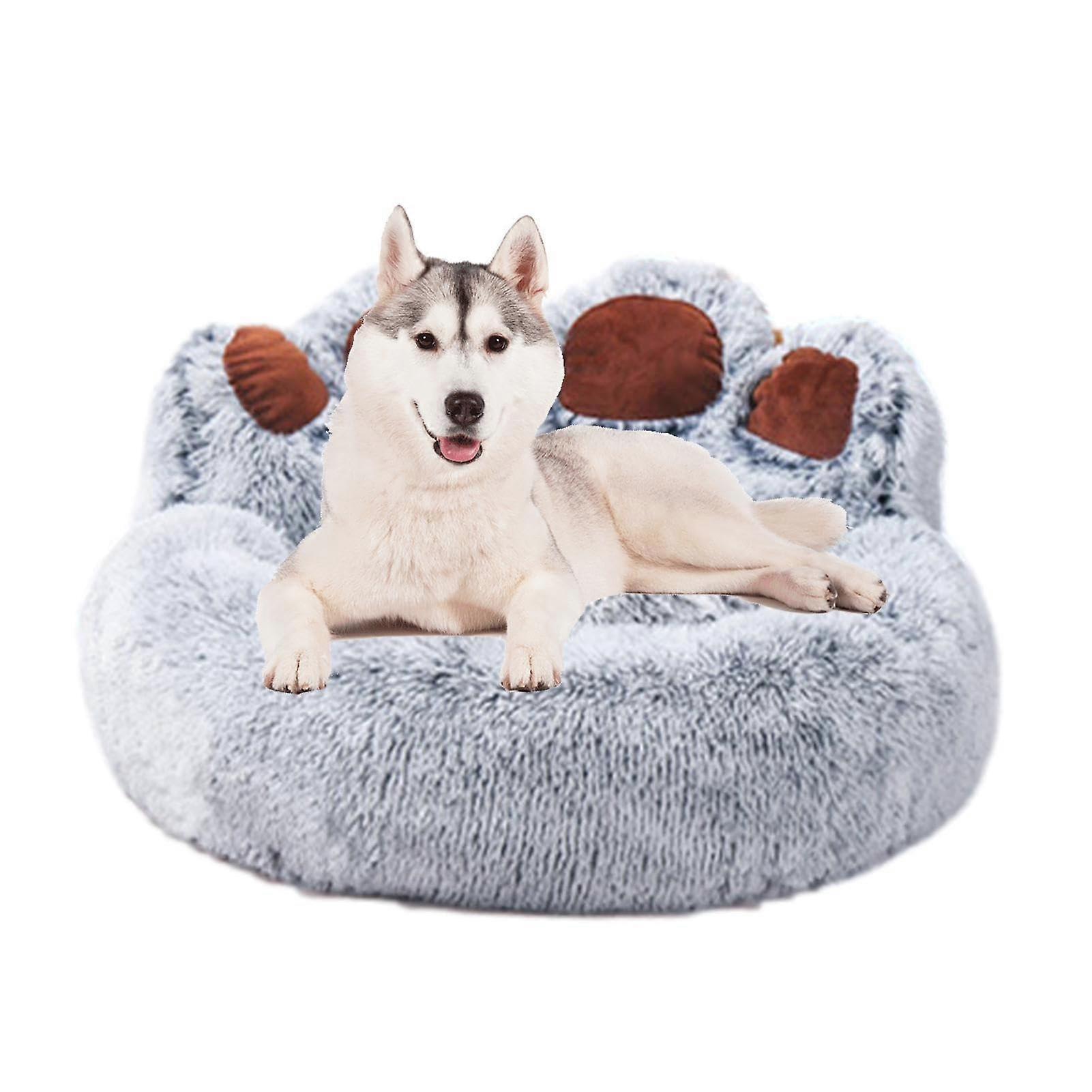 Dog Bed Cuddly Toy, NonSlip Plush Sofa Bed with Removable Padding Paw Shaped Cushion for Pets gray L