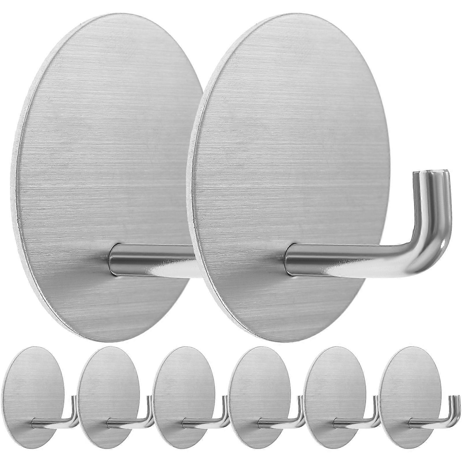 Stainless Steel Hook Self-Adhesive Traceless Square Shape Indoor Use 8Pcs