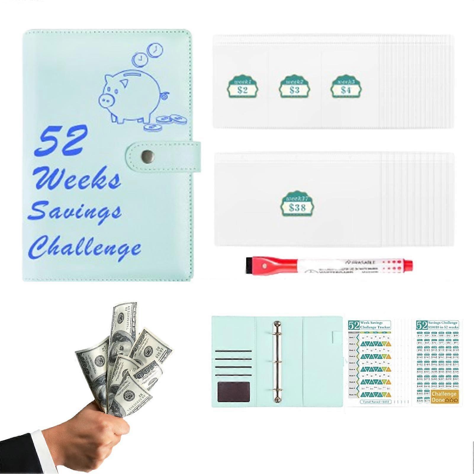 Money Savings Book  A5 Budget Binder with Challenge Tracker Stickers, Blue