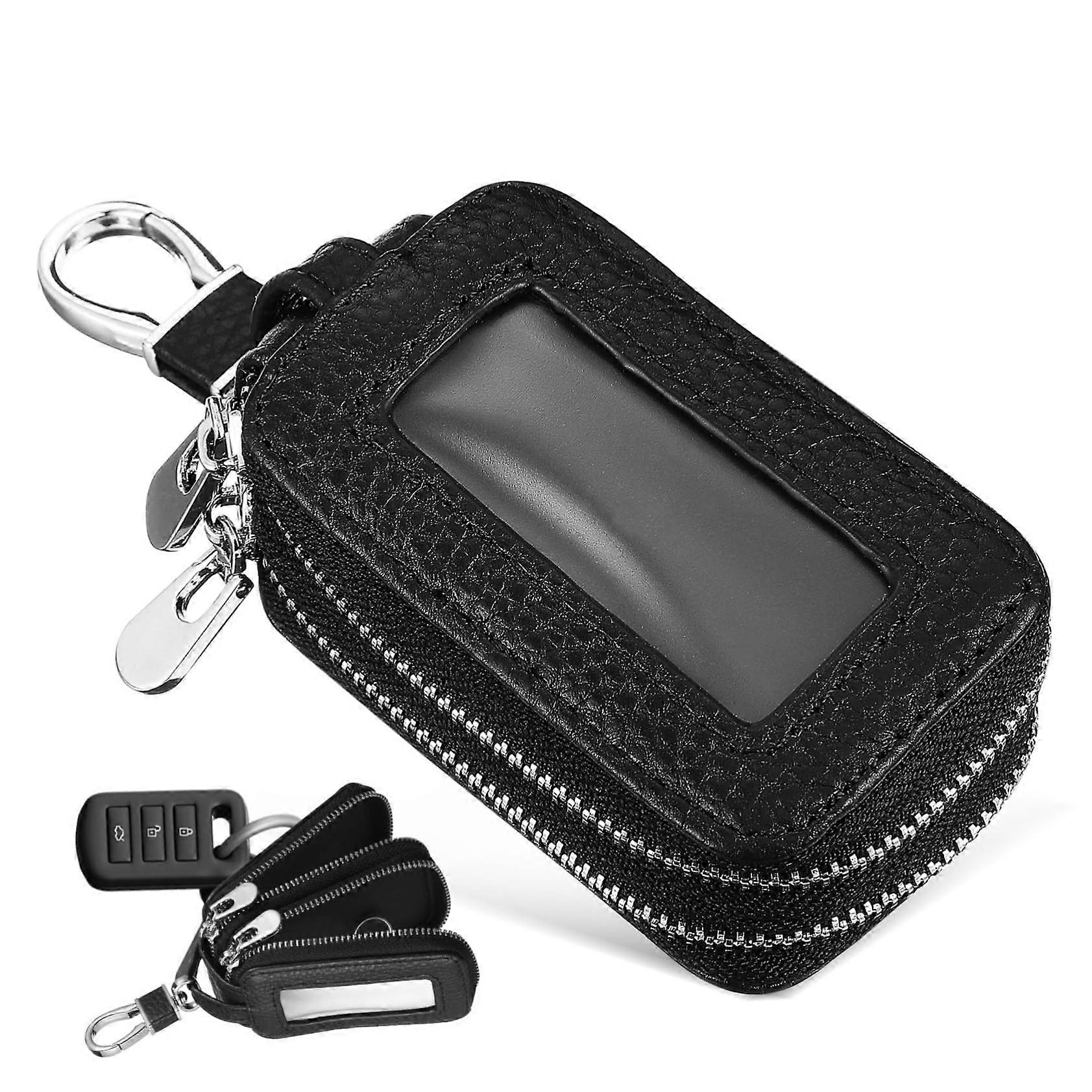 Auto Key Pouch with Zipper, Transparent Front, Double Compartments, Compact Design for Car Keys and Keychains, Scratch and Dirt Protection