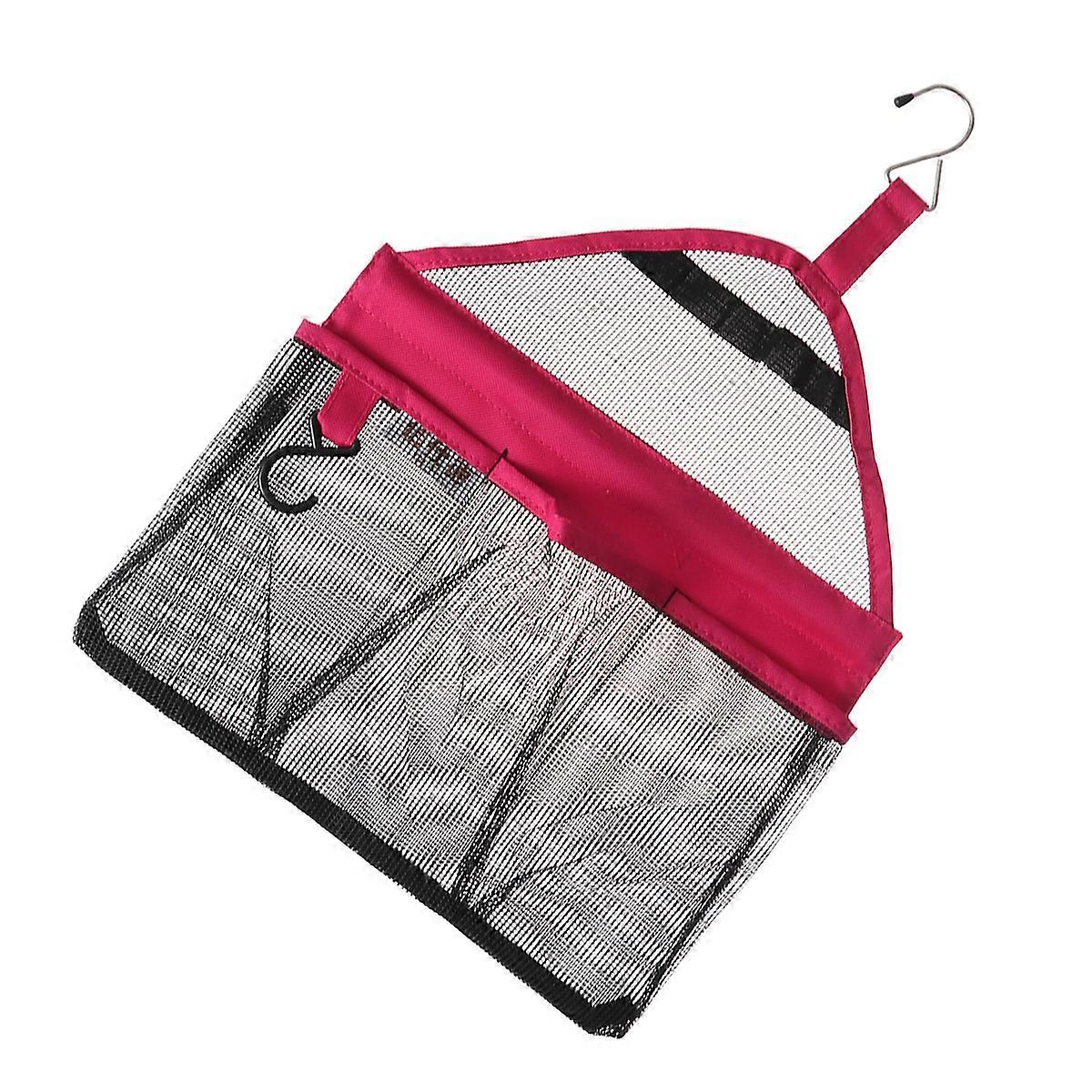 Bathroom Organiser Multi Purpose Plastic Mesh Bathroom Triangle Hanging Bag Rosy Travel Organizer Waterproof Drainage Mold Resistant 1Set