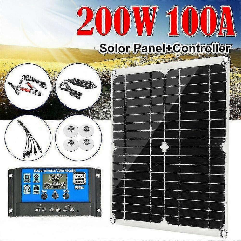 200w Solcellepanel Kit 60a 12v Batterilader Kontroller Caravan Båt Utendørs