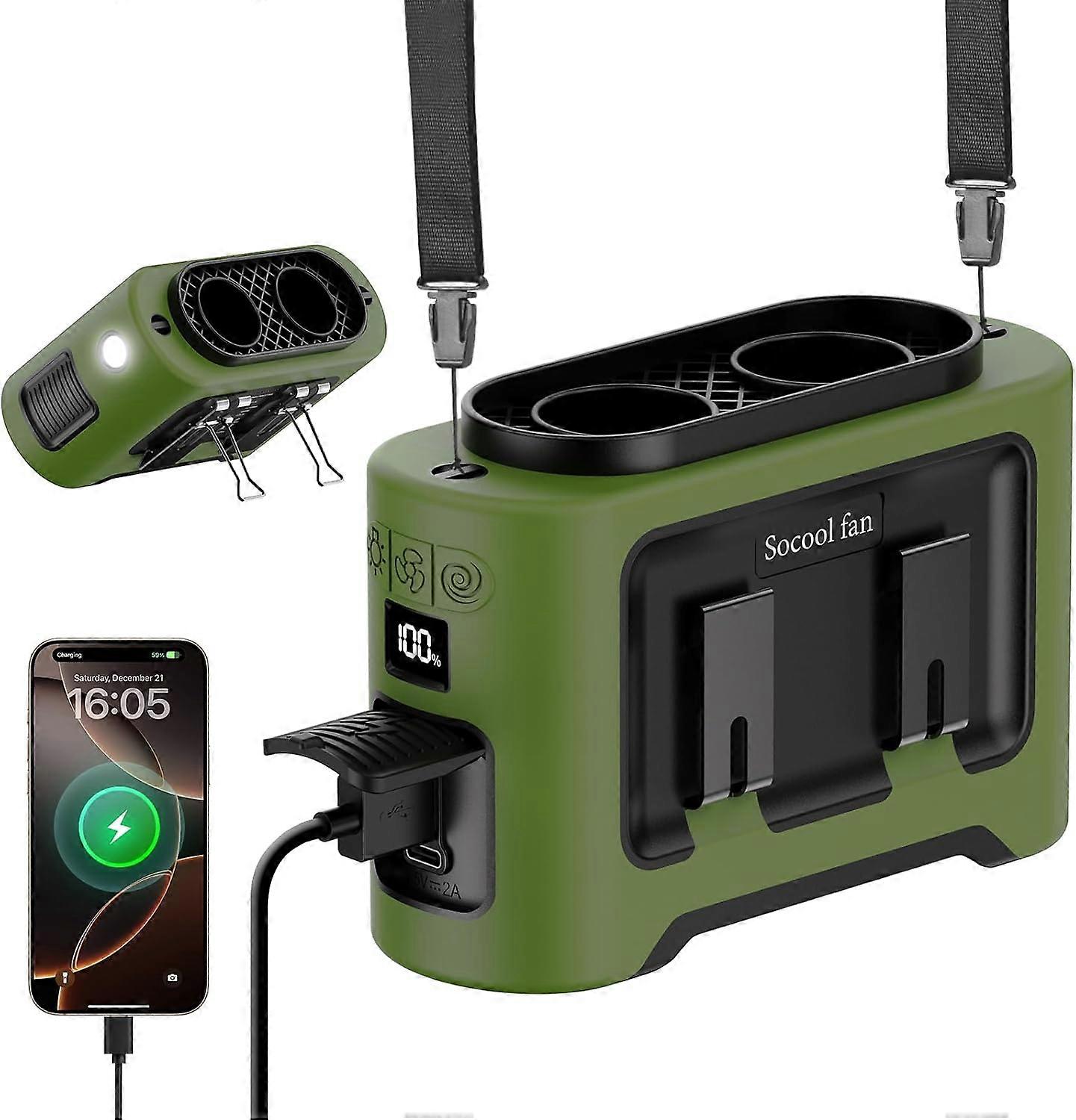 Socool 14500mAh Portable Waist Fan Clip on Wearable Belt Rechargeable Personal Fan, Dual Air Outlet, 40Hrs Cooling 5-Speed Bat