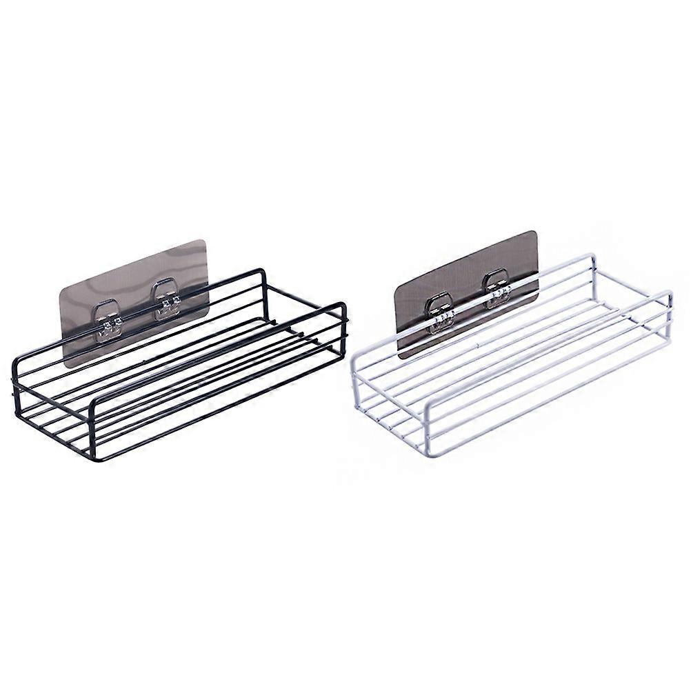 Shower Organizers Storage Iron Shelf Drying Items Bathroom Accessories Rectangular Black with Sticker 2Pcs