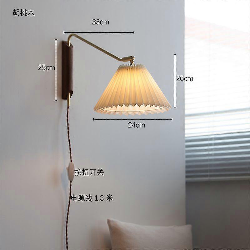 Rocker Wall Lamp All-Copper Rotating Pleated Wall Lights Wooden Socket Type With Switch Bedroom Bedside Room Sconce Led Lamp
