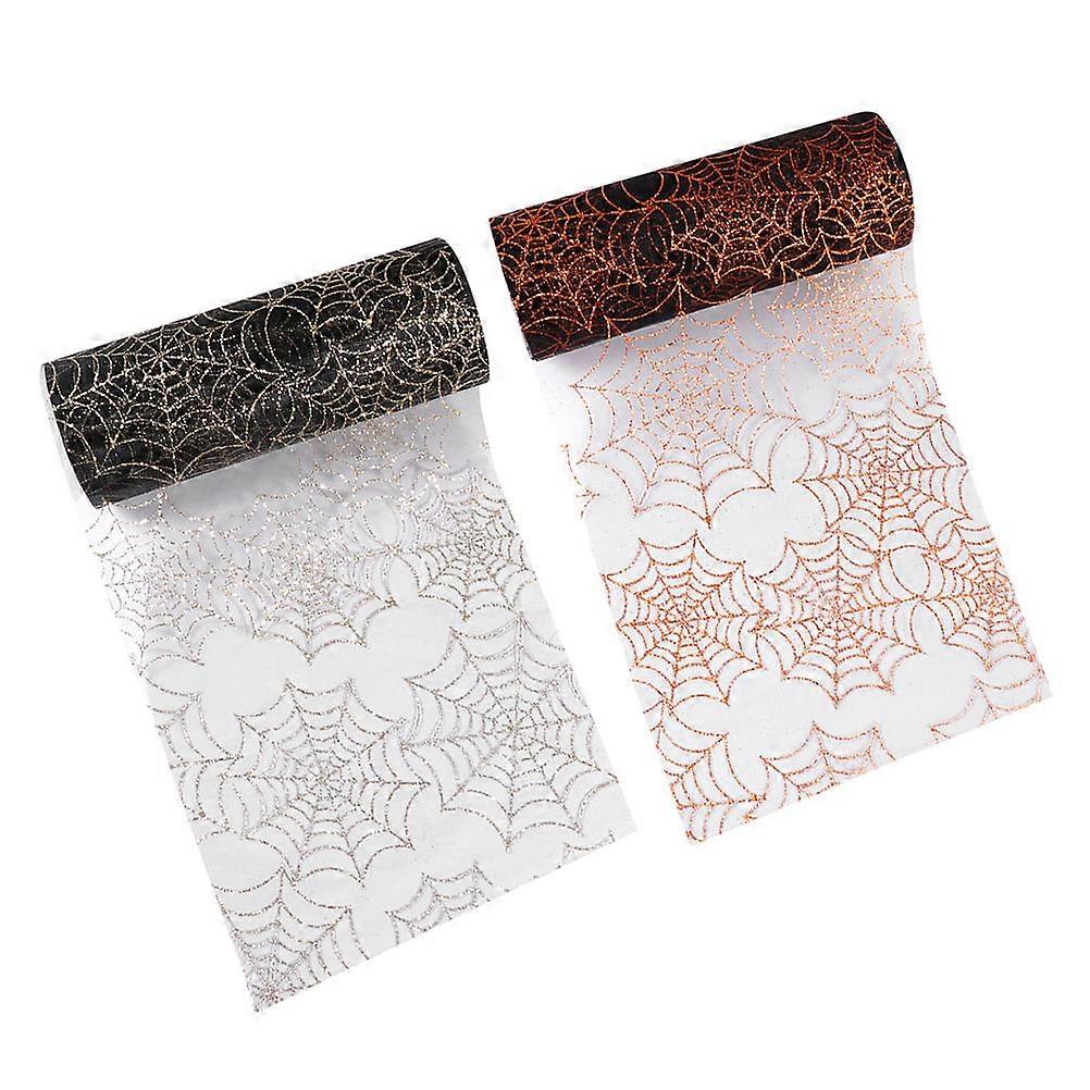 Halloween Themed Ribbon Tulle Fabric Roll Festive Atmosphere Enhancement Polyester Web Like Pattern Tablecloth Decoration 2 Rolls