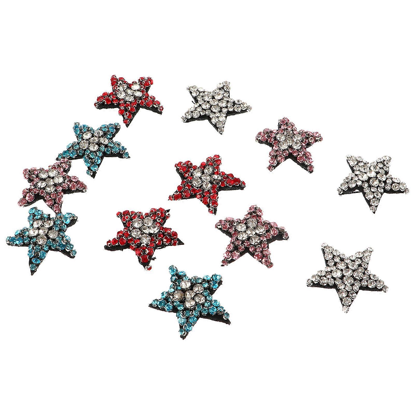 Rhinestone Star Patch Iron On Applique Patches For Diy Projects Decoration 12Pcs Multi Color