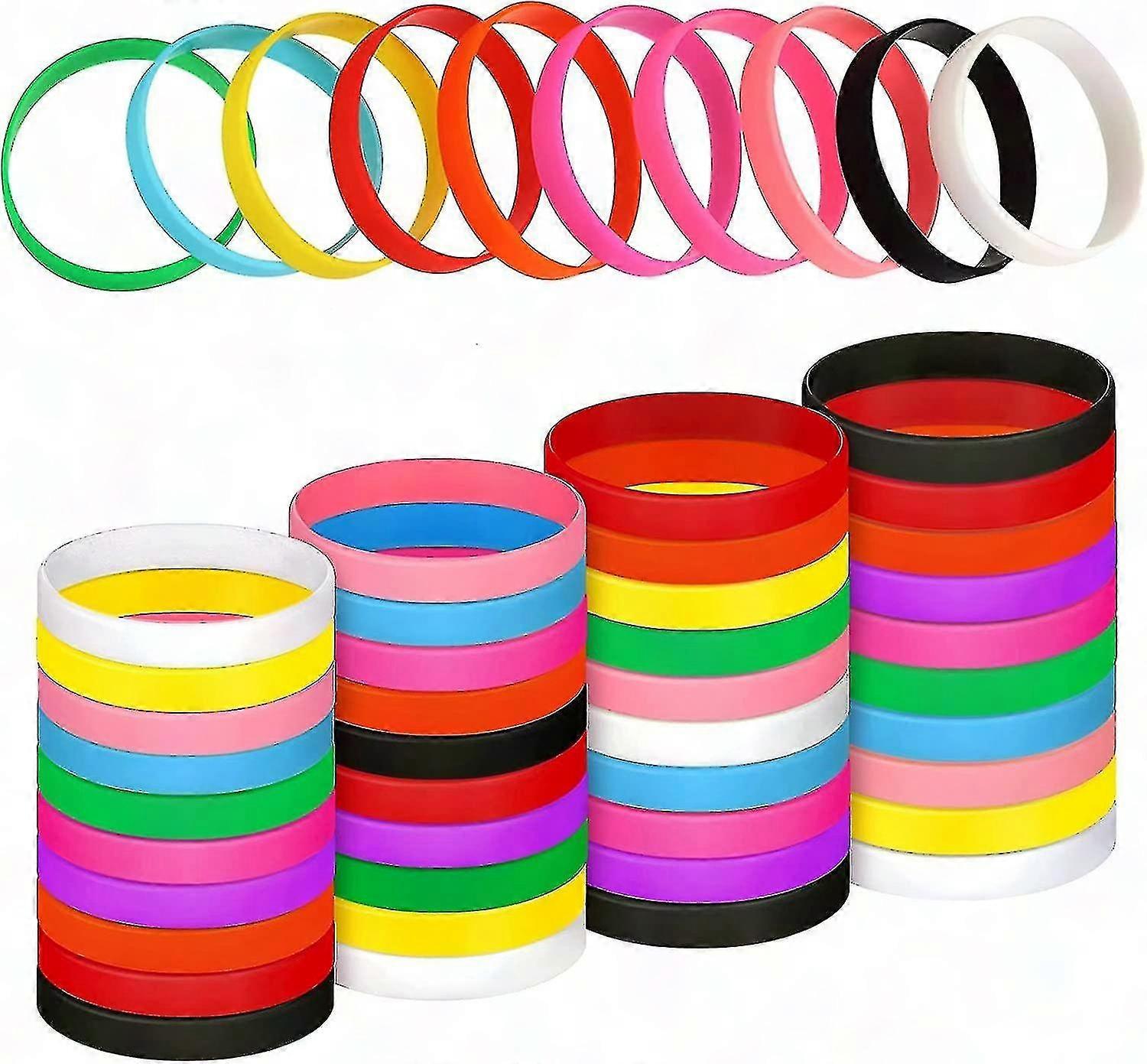 100pcs Solid Color Stretchable Silicone Wristbands Blank Rubber Bracelets Bulk