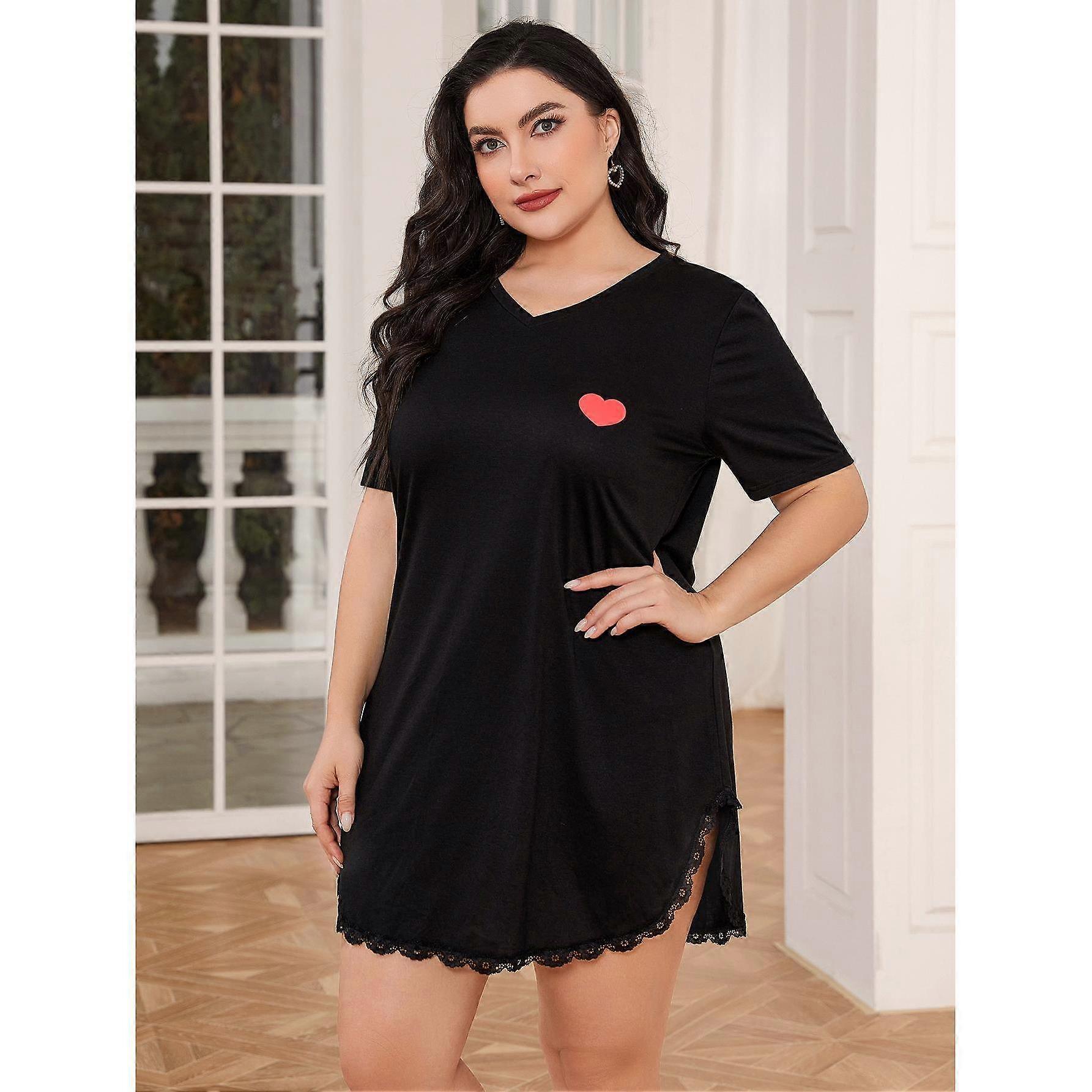 Women's Plus Size Nightgown Spring and Summer Short-sleeved Nightgown Loose Homewear