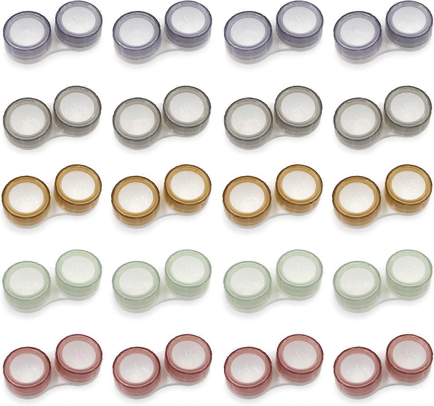 20 Pack Clear Contact Lens Case, 5 Colors Leak-Proof Bulk Cases