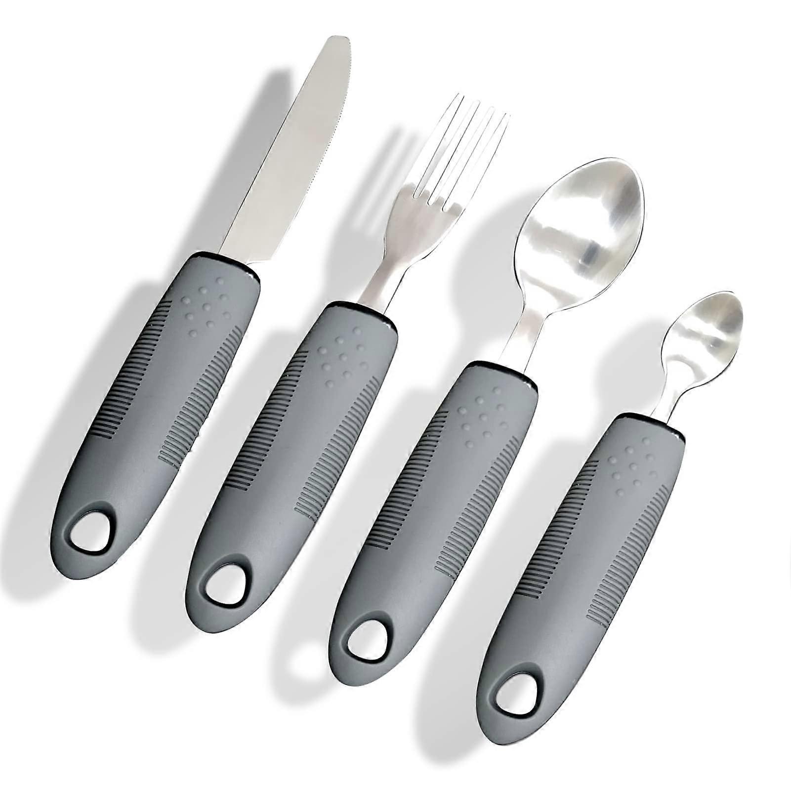 4-Piece Easy Grip Cutlery Set for Disabled, Arthritis and Parkinson's Aid, Non-Slip Thick Handle for Tremors and Elderly Use