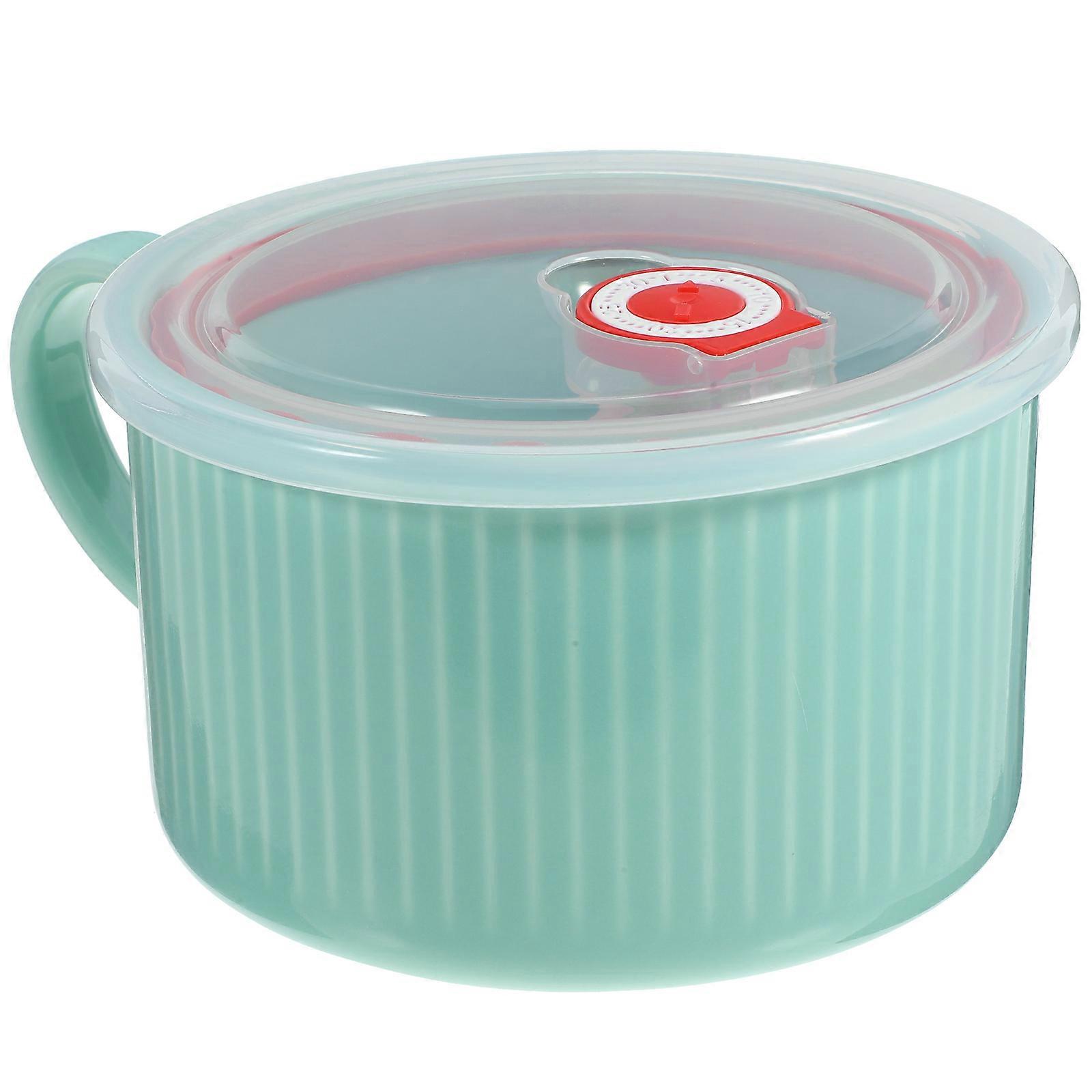 Large Ceramic Bowl with Handle and Lid 1 Set Soup Mug for Ramen Instant Noodle
