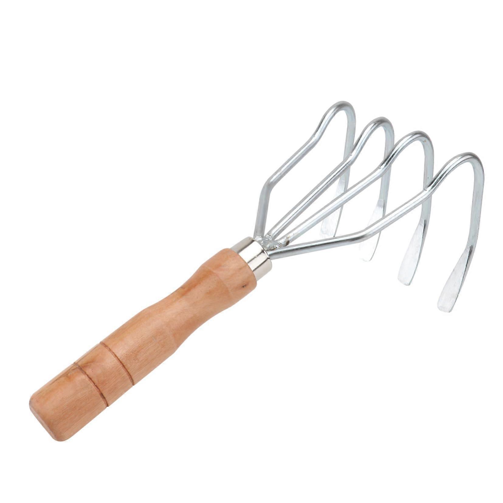 1 piece Shell Rake with wooden handle, versatile fivepronged garden tool for digging shells, suitable for beach and gardening work.