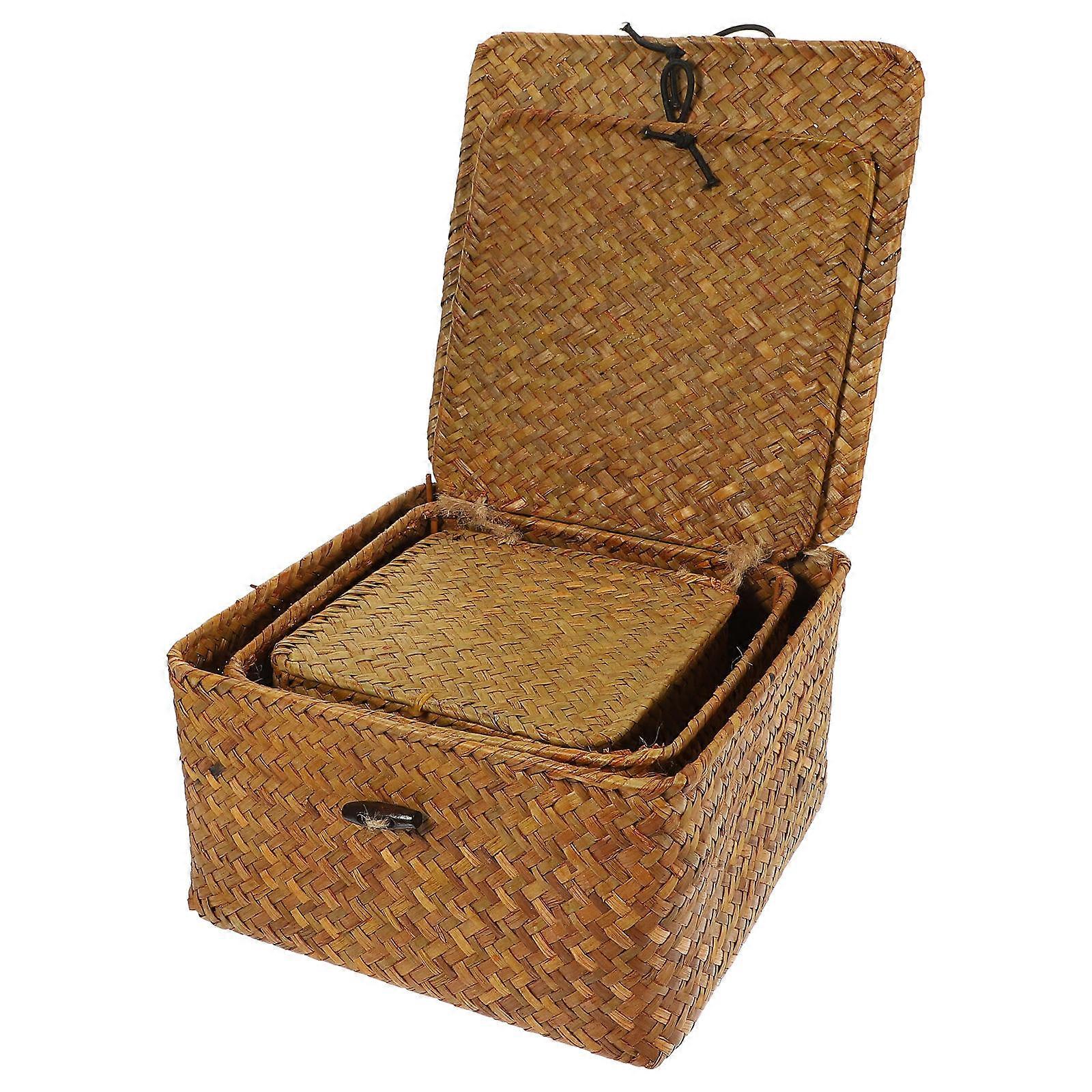 Sundries Organizing Box Storage Case Snack Storage Office Use Wicker 17X17X10CM Sundries Storage 3Pcs