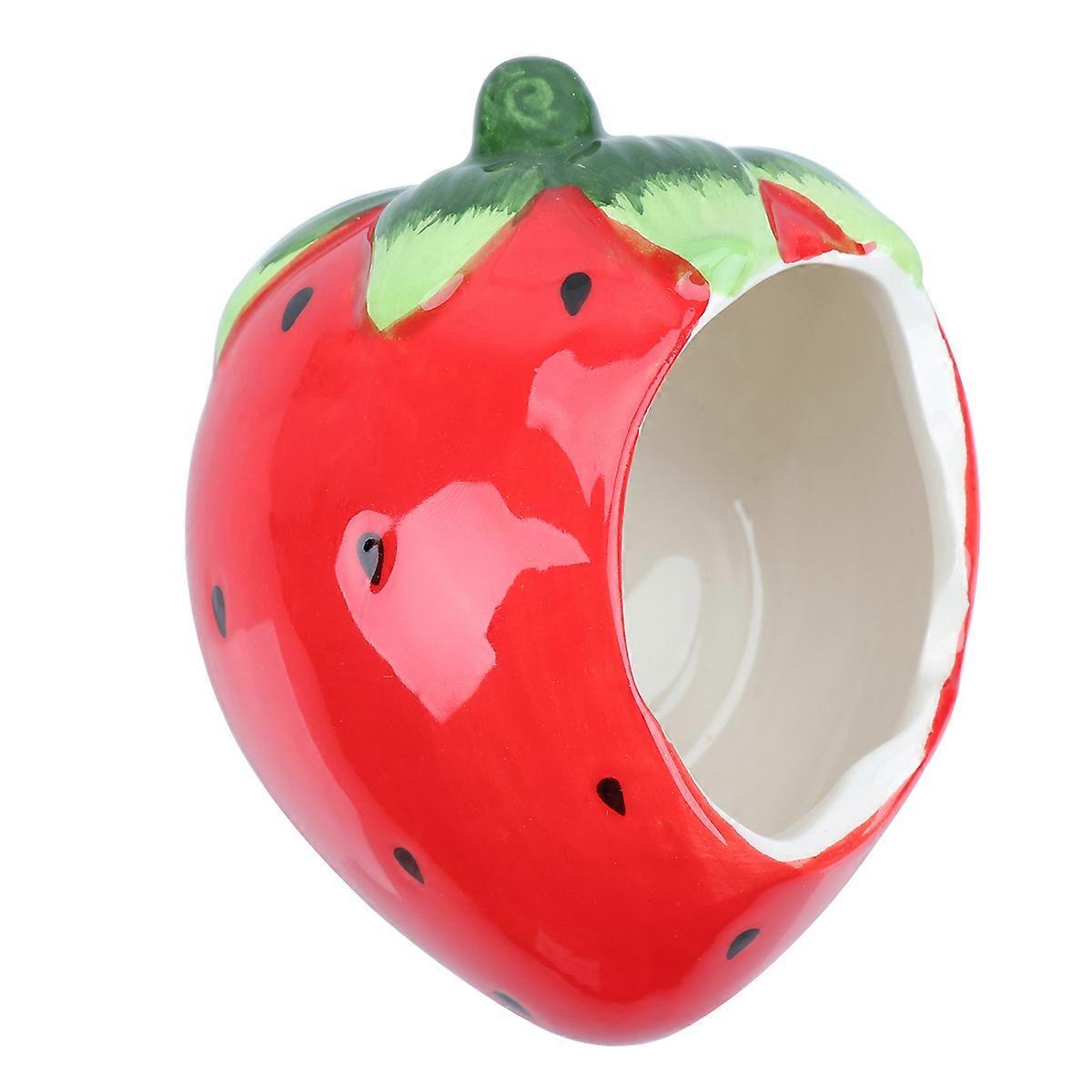 Ceramic Hamster Cabin Nesting Habitat Strawberry Shape Cooling House for Small Animals 12x9x9cm 1Pack