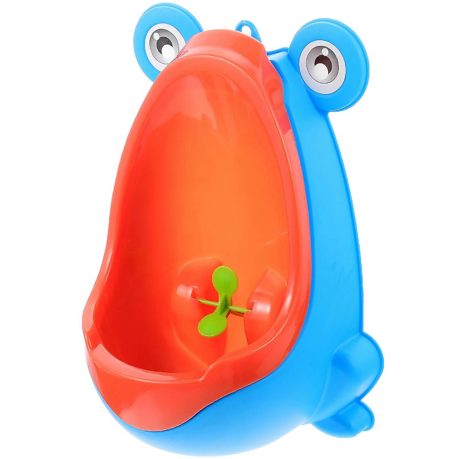 Frog Shaped Urinal Trainer for Boys – Durable Hanging Potty with Rotating Water Wheel and Fun Pinwheel, Blue Bathroom Accessory