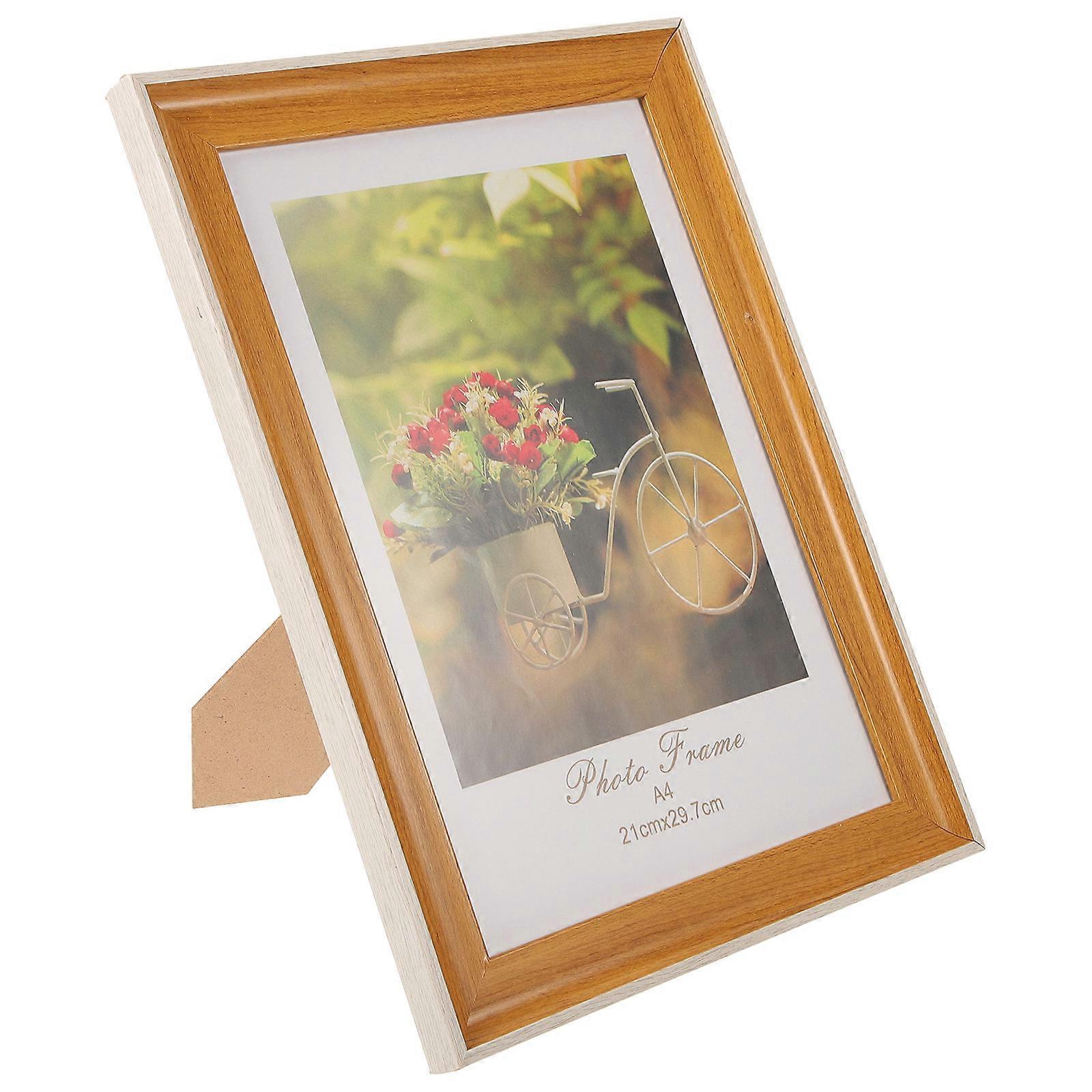 Wooden Photo Frame For Office A4 Size Rectangle Desk Organization Light Brown 1Set
