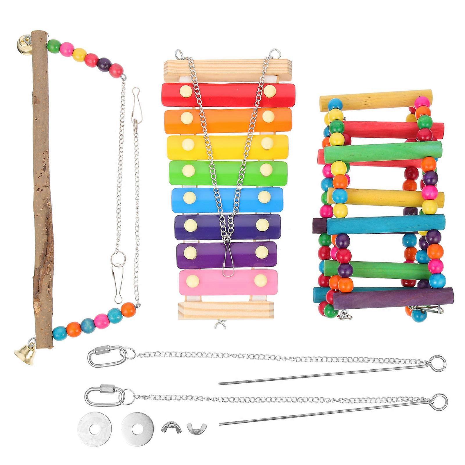 Assorted Color Wooden Parrot Toys for Pet Chickens and Birds Safe Durable Chew Swing Plaything 1 Set