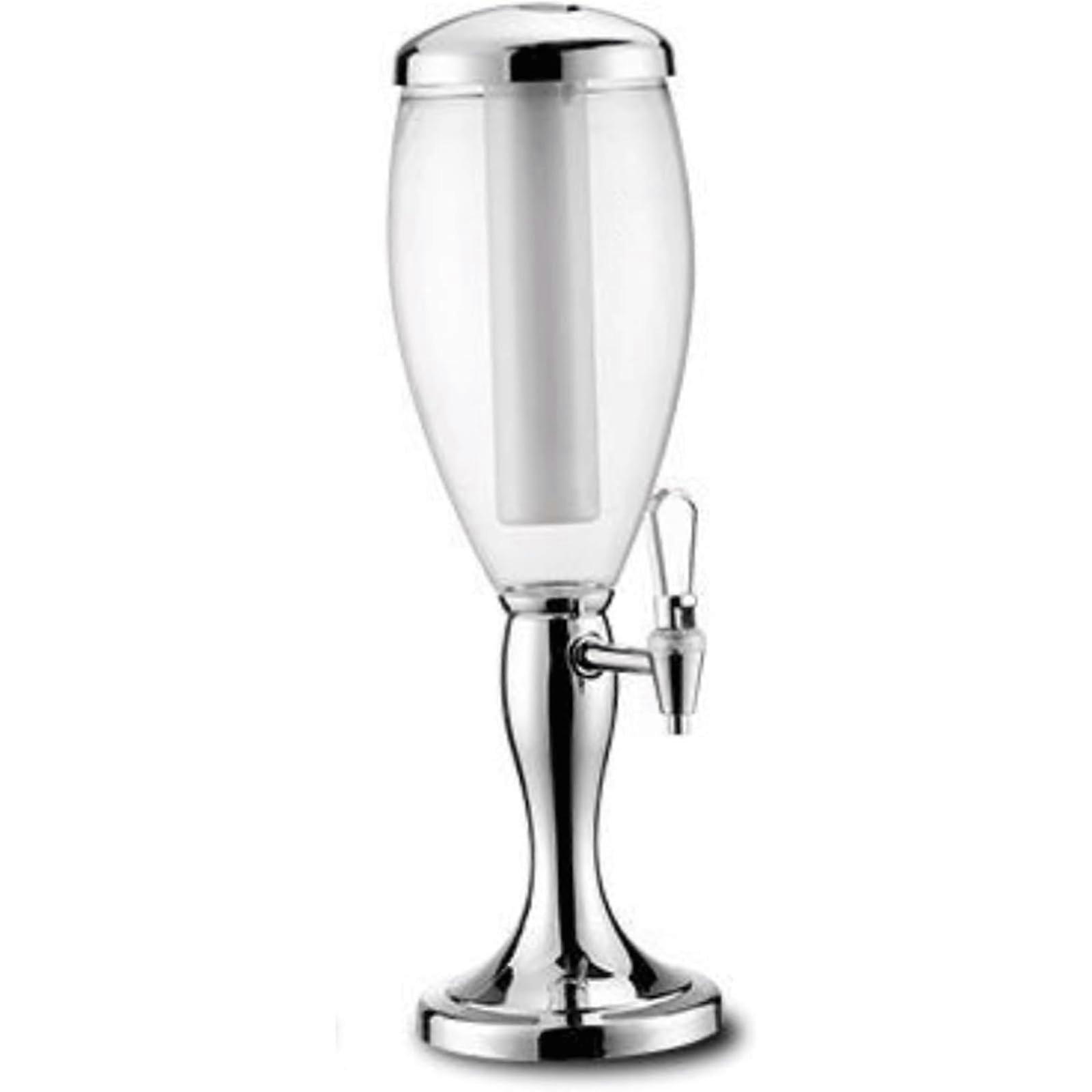 Beer Tower 2L Transparent Dispenser With Icicles And Lights, Silver Beer Container For Drinks Liquor And Cold Beverages