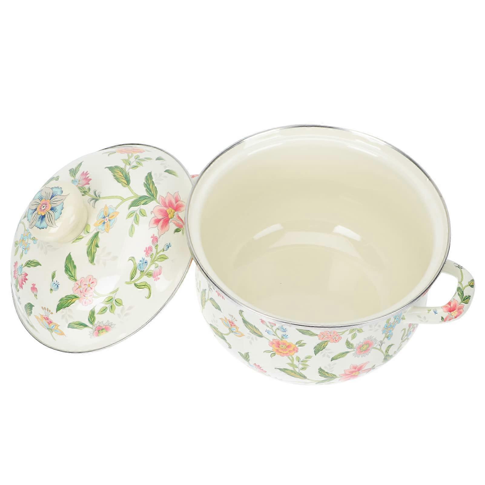 1 x Enamel Soup Pot Practical Double Handle Robust Cooking Pot for Home Soups Stews and Milk Induction and Gas Stove
