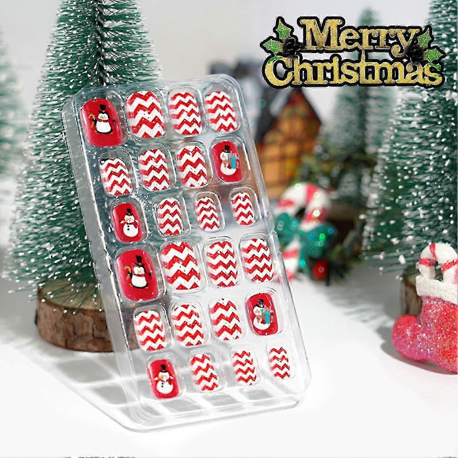 Fake Nails Press Self-adhesive 24pcs Full Coverage Christmas Series Child Size