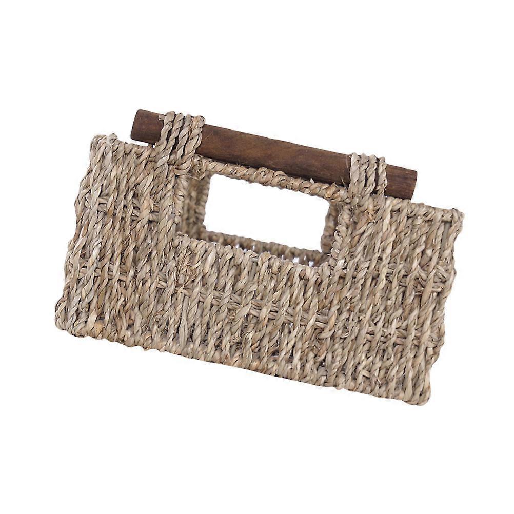 Rectangular Woven Basket For Vanity Cosmetics Organization Simple Natural Appearance 1Pack