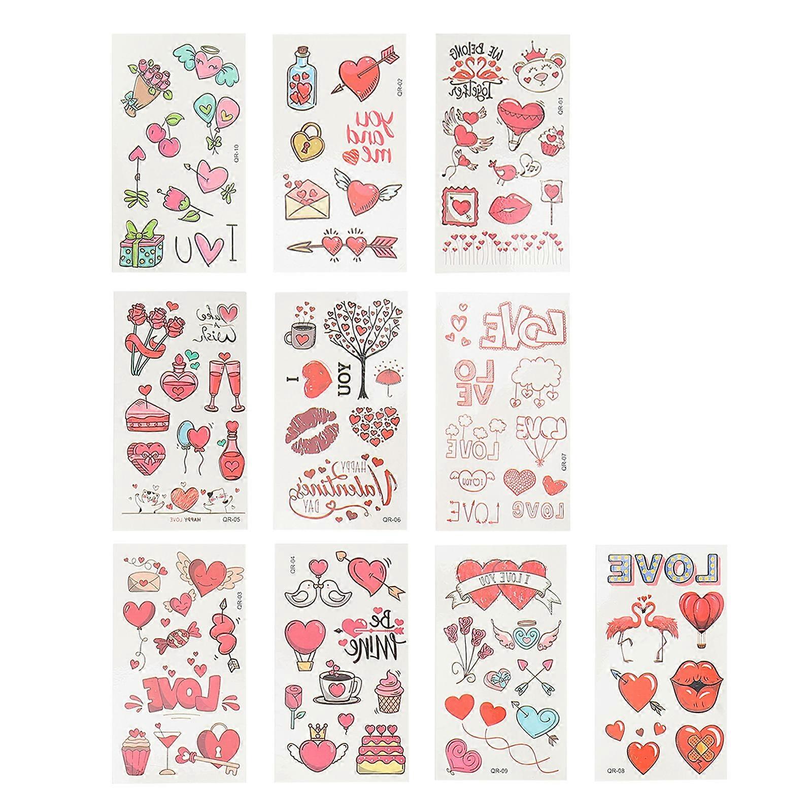 Assorted Color 20 Sheets Waterproof Tattoo Stickers For Lover's Courtship Valentine's Day Design Safe Fun Water Splashing Game