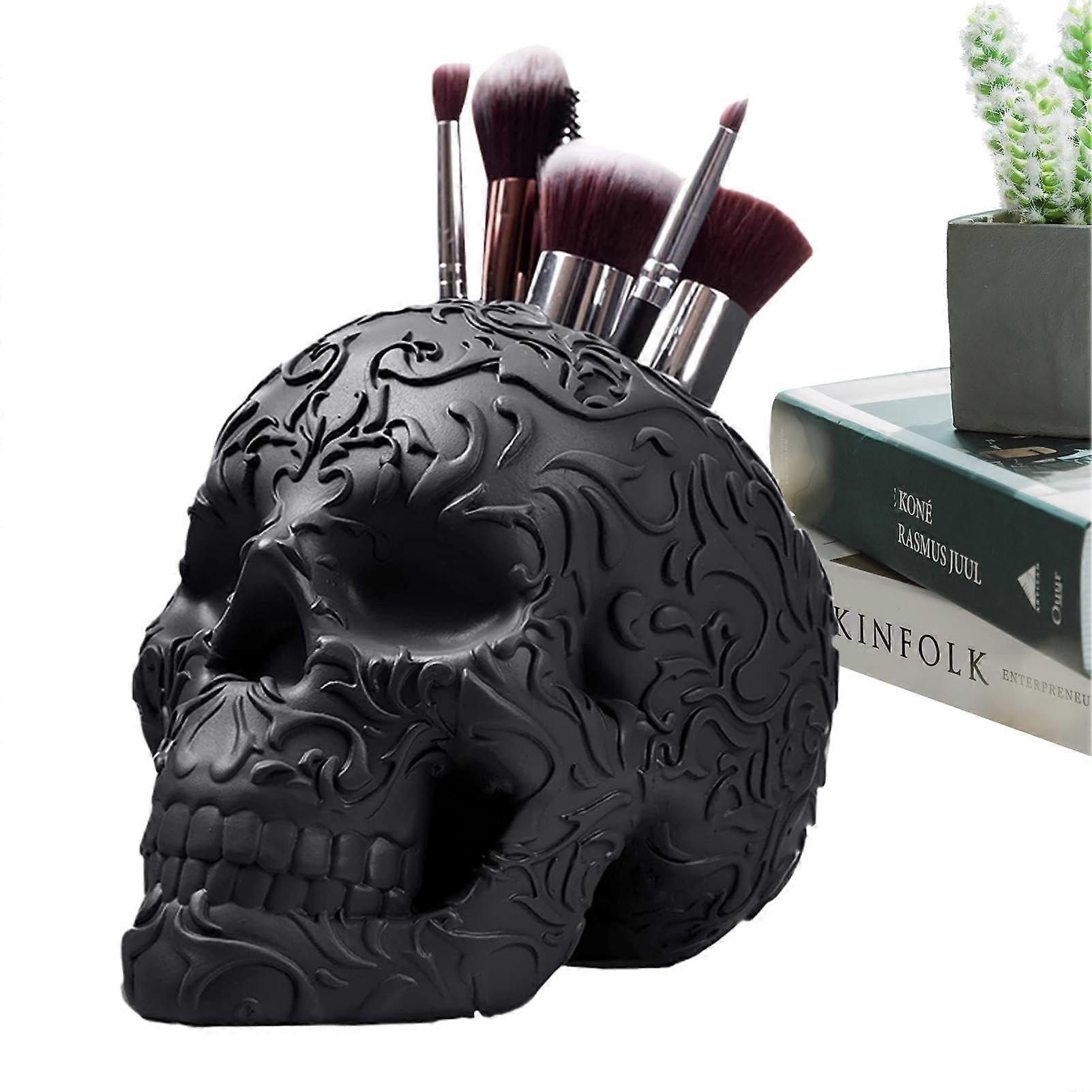 Indigenous Ink Blooming Skull Pen Holder Figure Bone Room Desk Workstation Decoration Skull Skeleton Head Stationery Container D