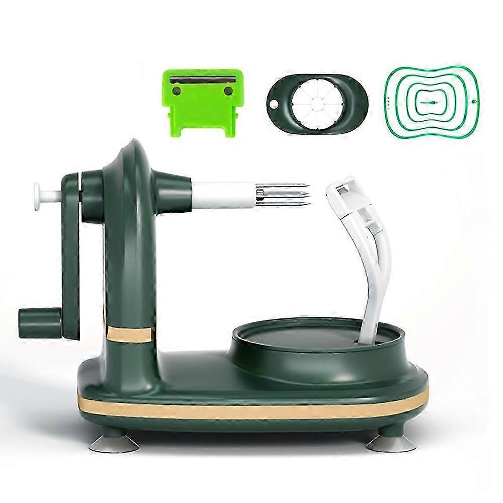 4-in-1 Multifunctional Hand-cranked Apple Peeler with Slicer and Spare Blade Kitchen Tool Kit (BPA Free) (Dark Green, Black Green)