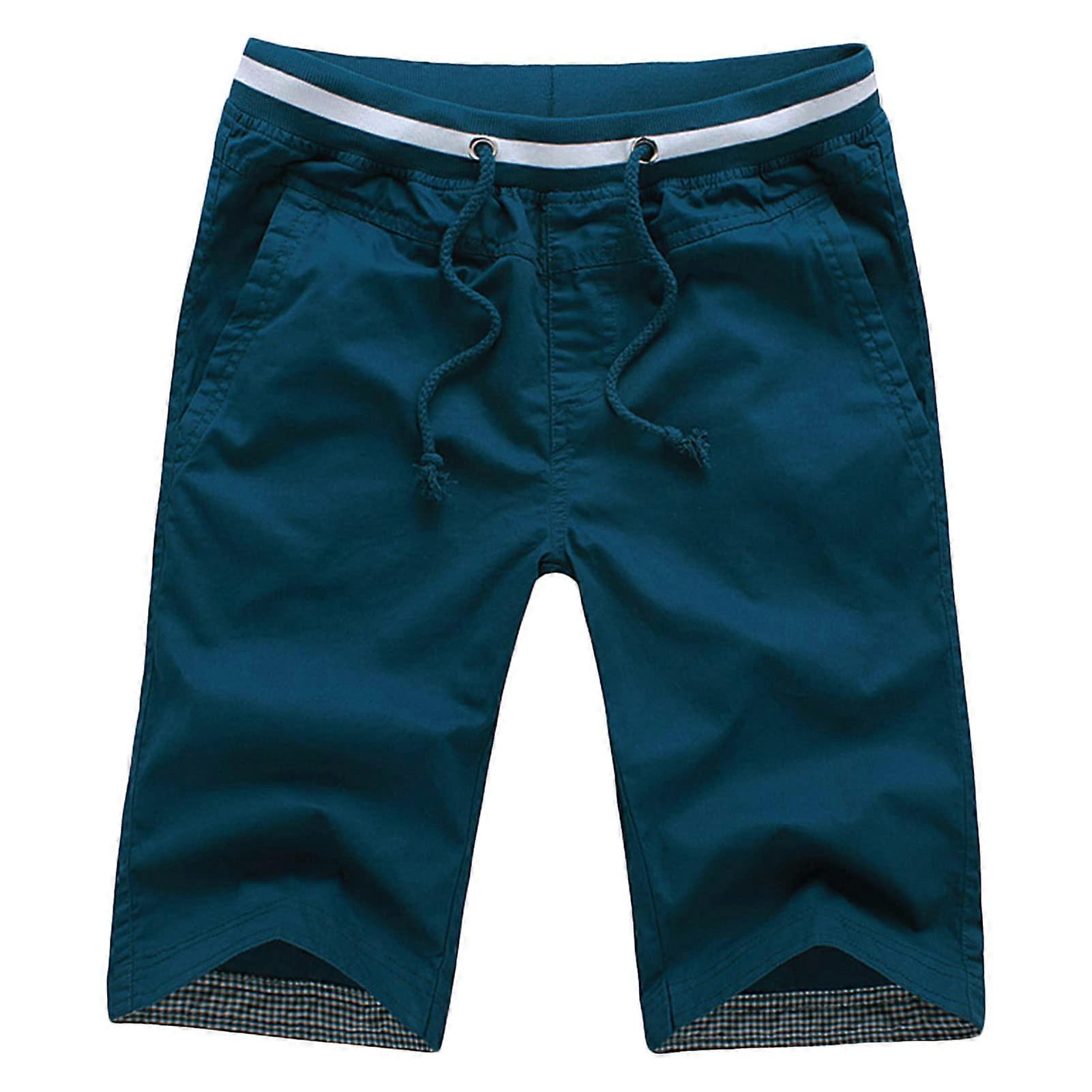 Men's Casual Drawstring Summer Beach Shorts Summer Casual Sports Gym Shorts with Elastic Waist and Pockets L Dark Green
