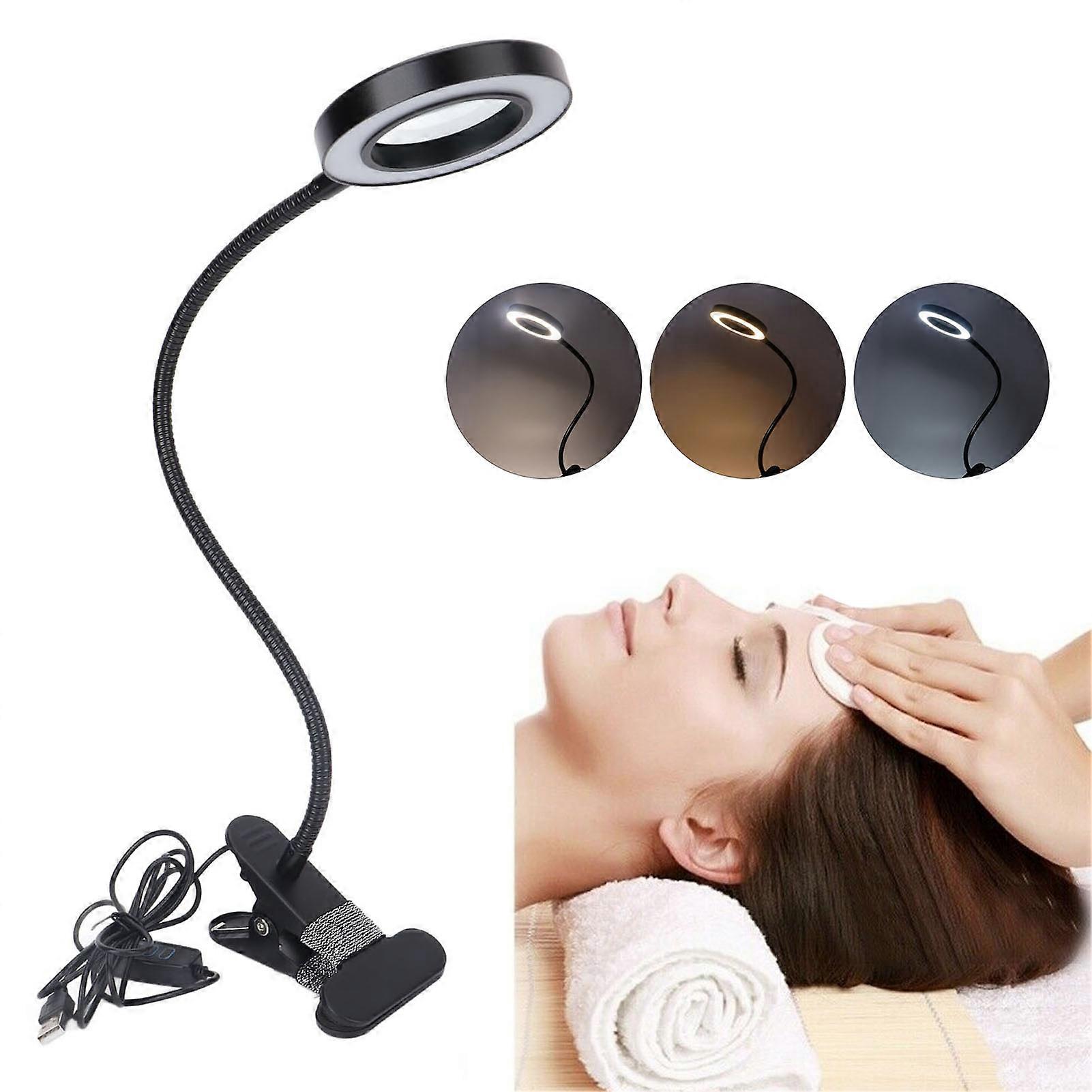 USB Desk Reading Lamp 3 Color Temperature 10 Gears Tattoo LED Light Lamp with Magnifying GlassBlack 