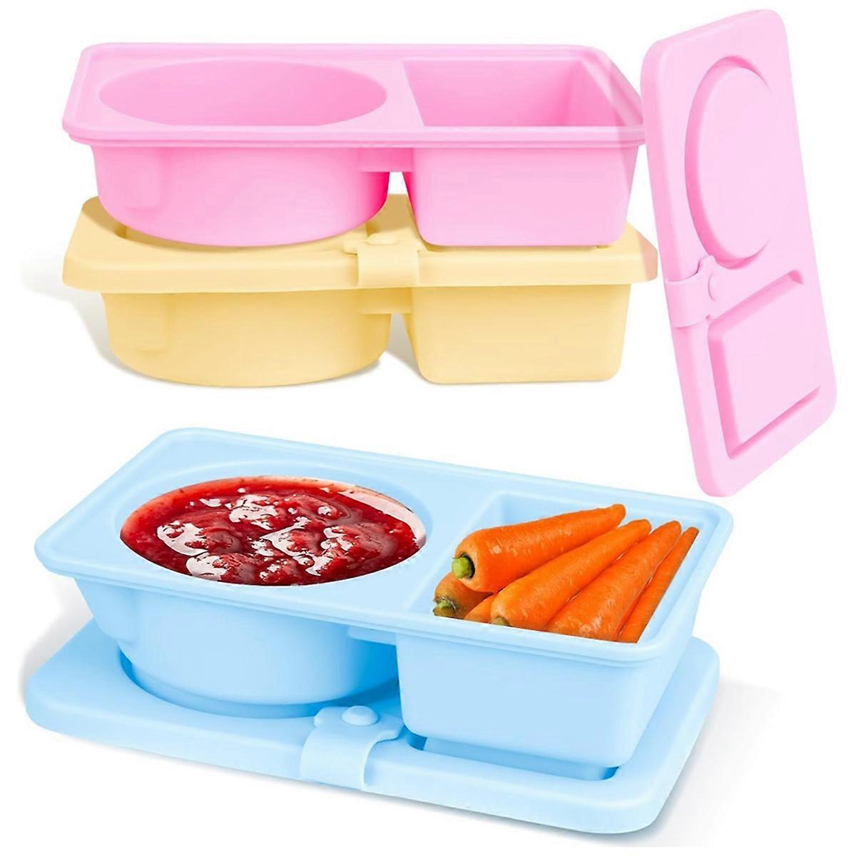 3 Pack Silicone Reusable Snack Containers with Lids, Double Compartment Snackle Box Containers, Sal