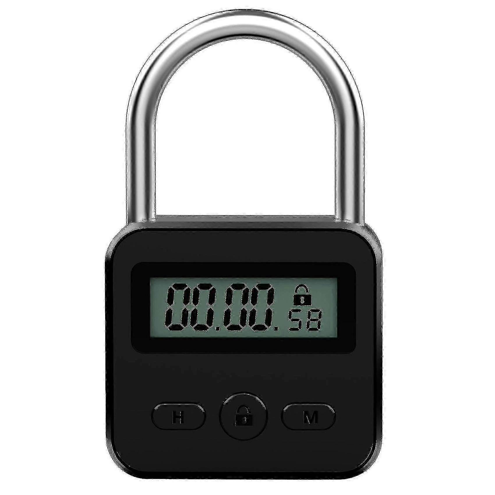 Electronic Timer Lock with LCD Screen, USB Powered Metal Padlock for Security Timing, Black