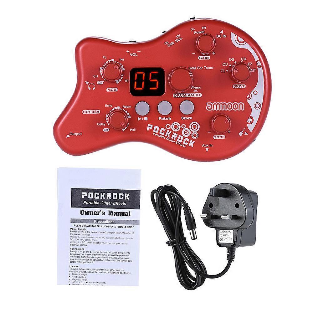 ammoon PockRock Portable Guitar Multi-effects Processor Effect Pedal 15 Effect Types 40 Drum Rhythms Tuning Function   with Power Adapter