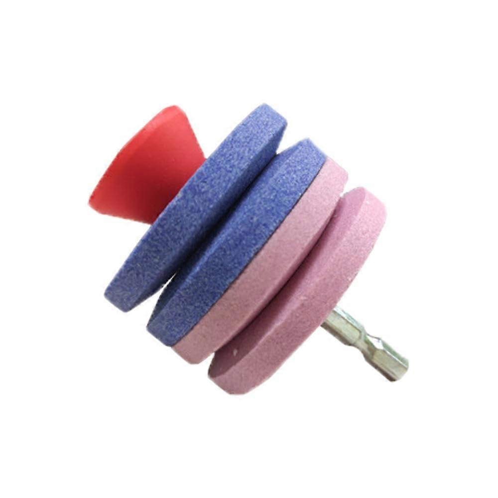 Lawn Mower Blade Sharpener, Four Layer Corundum Mower Blade Grinding Stone Wheel for Lawn Edger, Rotary Mower, Blue/Pink