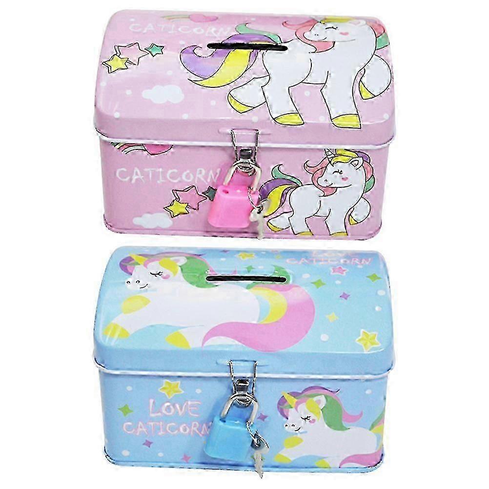 2 Pcs Cartoon Money Saving Unicorn Piggy Bank with Lock