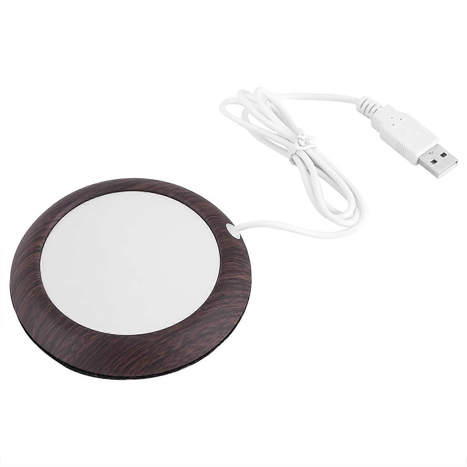 USB Cup Warmer Pad for Home and Office Use, Dark Walnut Wood Grain Beverage Heater for Coffee and Tea