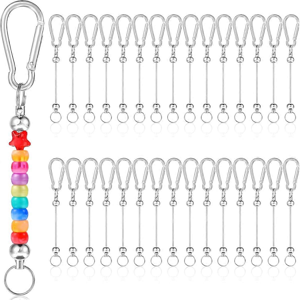30Pcs Beadable Keychain Bars Sliver Bulk Blank Beadable Keychains Cute Metal Keychains Bar DIY Keychain Supplies B