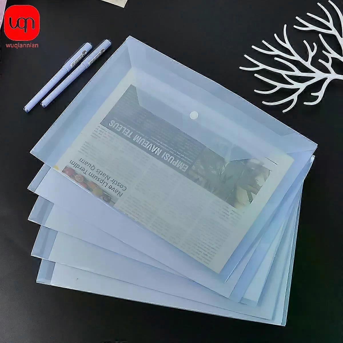 WQN-5PCS PP Plastic Envelope Clear Reusable Plastic Envelope Waterproof Folder with Button A4 Size For School Office Supplies