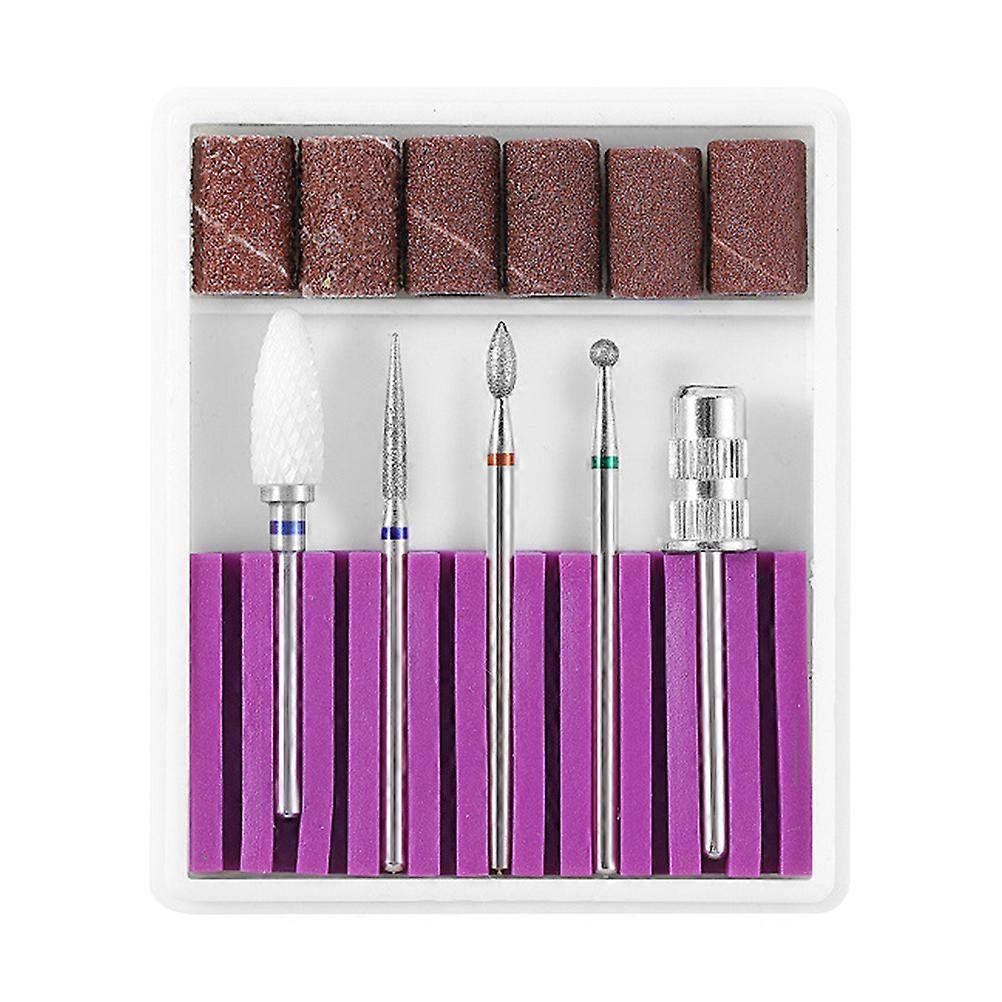 1 Set Sturdy Tungsten Steel Nail Cuticle Drill Head Professional Manicure Grinding Kit Polishing Tool for Home Salon Use Purple