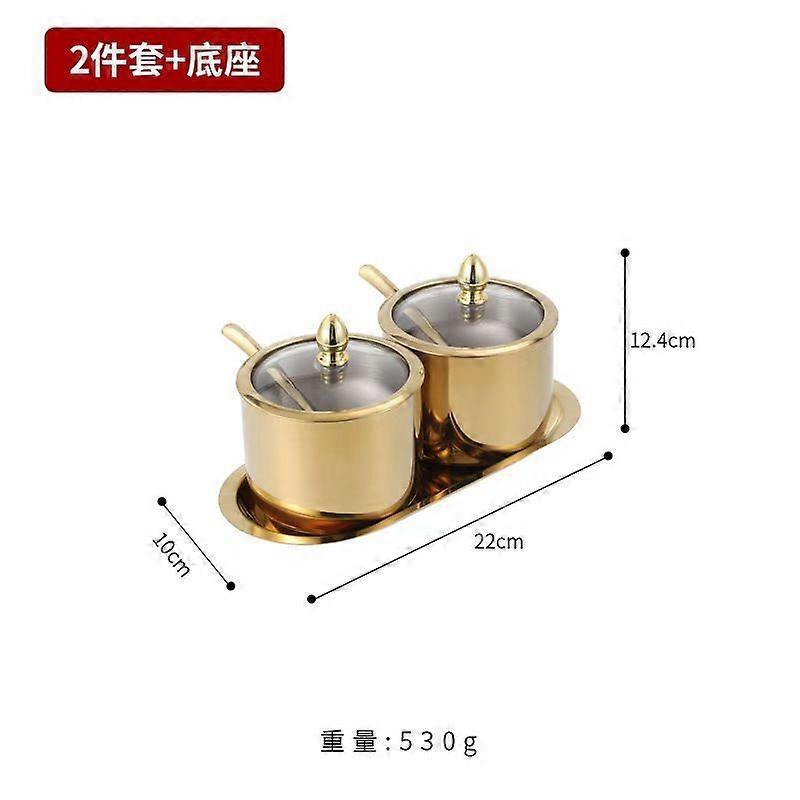 1 Set Stainless Steel Seasoning Box: 13.5oz Spice Jar with Glass Lid Spoon and Tray - Sugar and Cube Jar for Kitchen Cafe Bar - Condiment Container Mu
