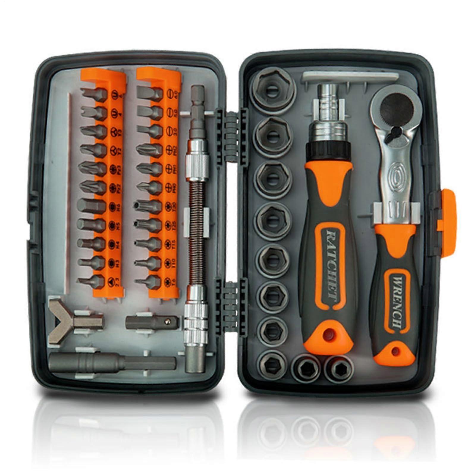 Ratchet Screwdriver 38In1 Set With Magnetic Tip, 22 Bits, 10 Sockets, Extension Adapter For Home  Electronics Woodworking