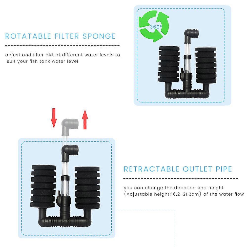 Air Driven Double Biochemical Sponge Filter 16.2cm-21.2cm Black