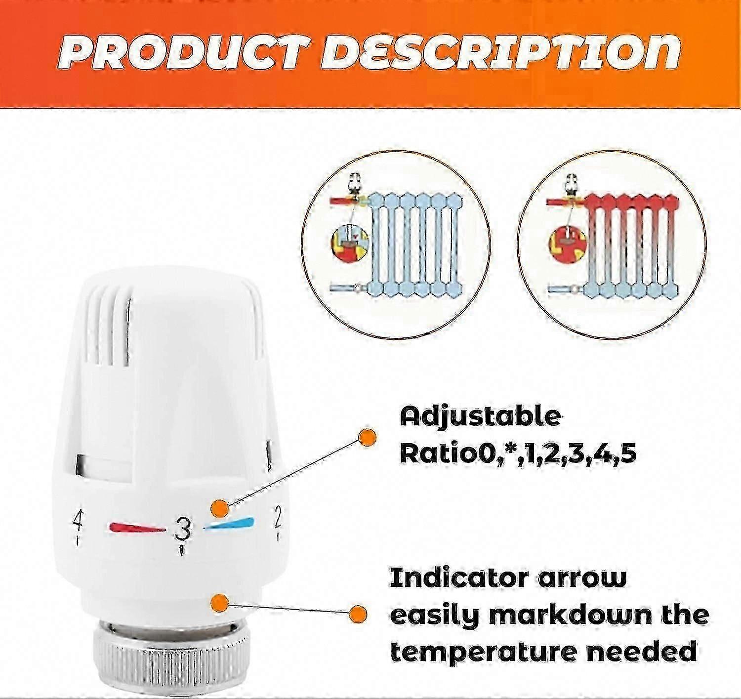 Thermostatic Head, 4-Pack M30 x 1.5 Radiator Valve Replacement for Temperature Control, White