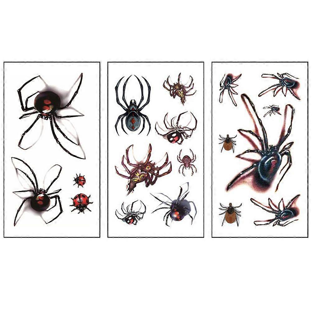 3 Sheets Halloween Stickers Spider Pattern Waterproof Temporary Tattoos Decorative Sticker