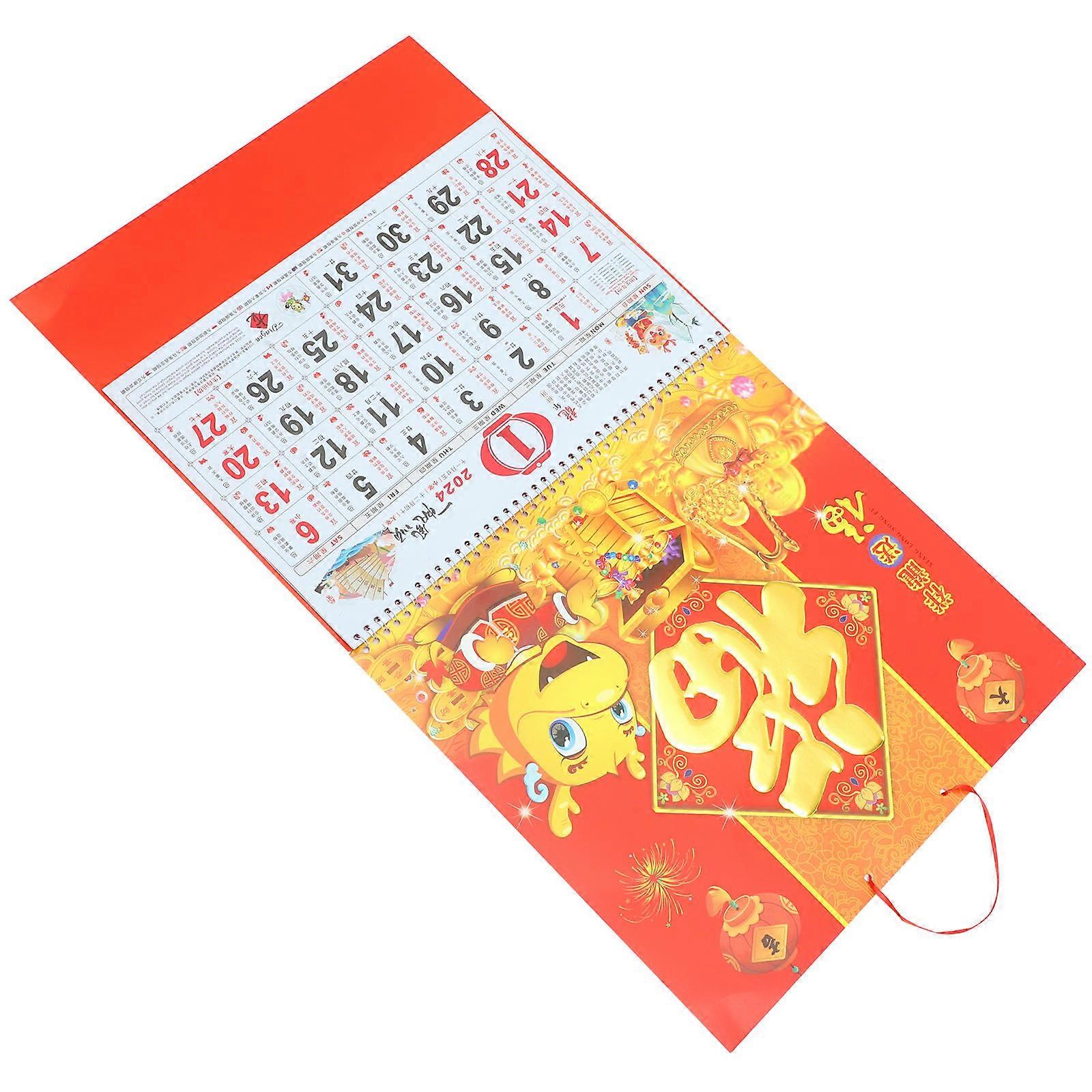 Year of Dragon Calendar Hanging 2024 Calendar for Decor Red Paper