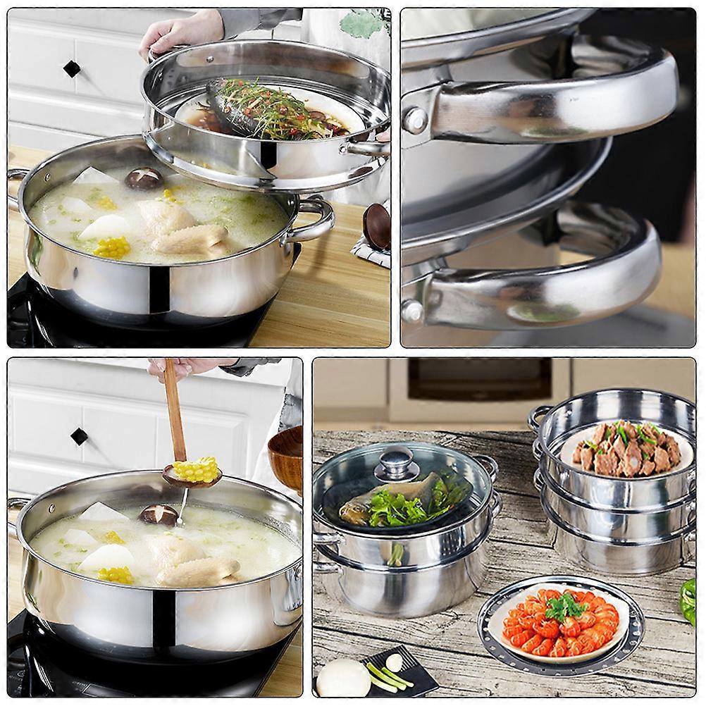 Stainless Deep Pot Multilayer Stockpot For Home Use Cooking Family Meals 30cm 1Set